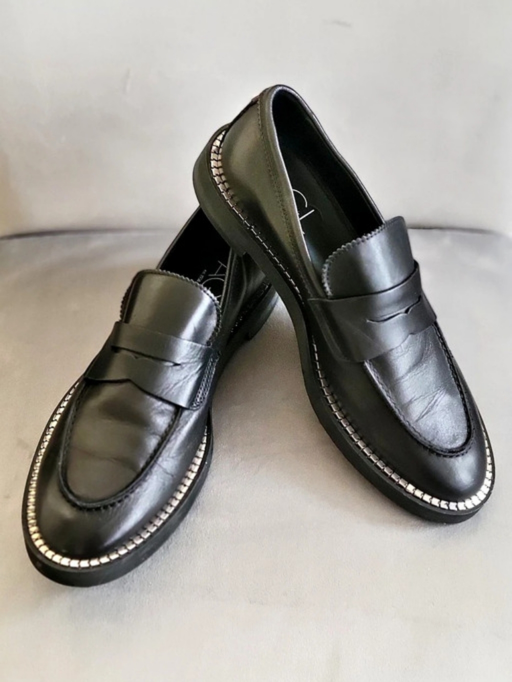 AGL Sirena Leather Metal-Studded Penny Loafers 38.5